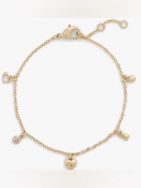 COACH NWT Gold Heart Charm Bracelet for Women - Classic Gold Tone